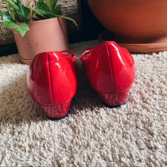 Red Peep Toe Wedges - Picture 3 of 5